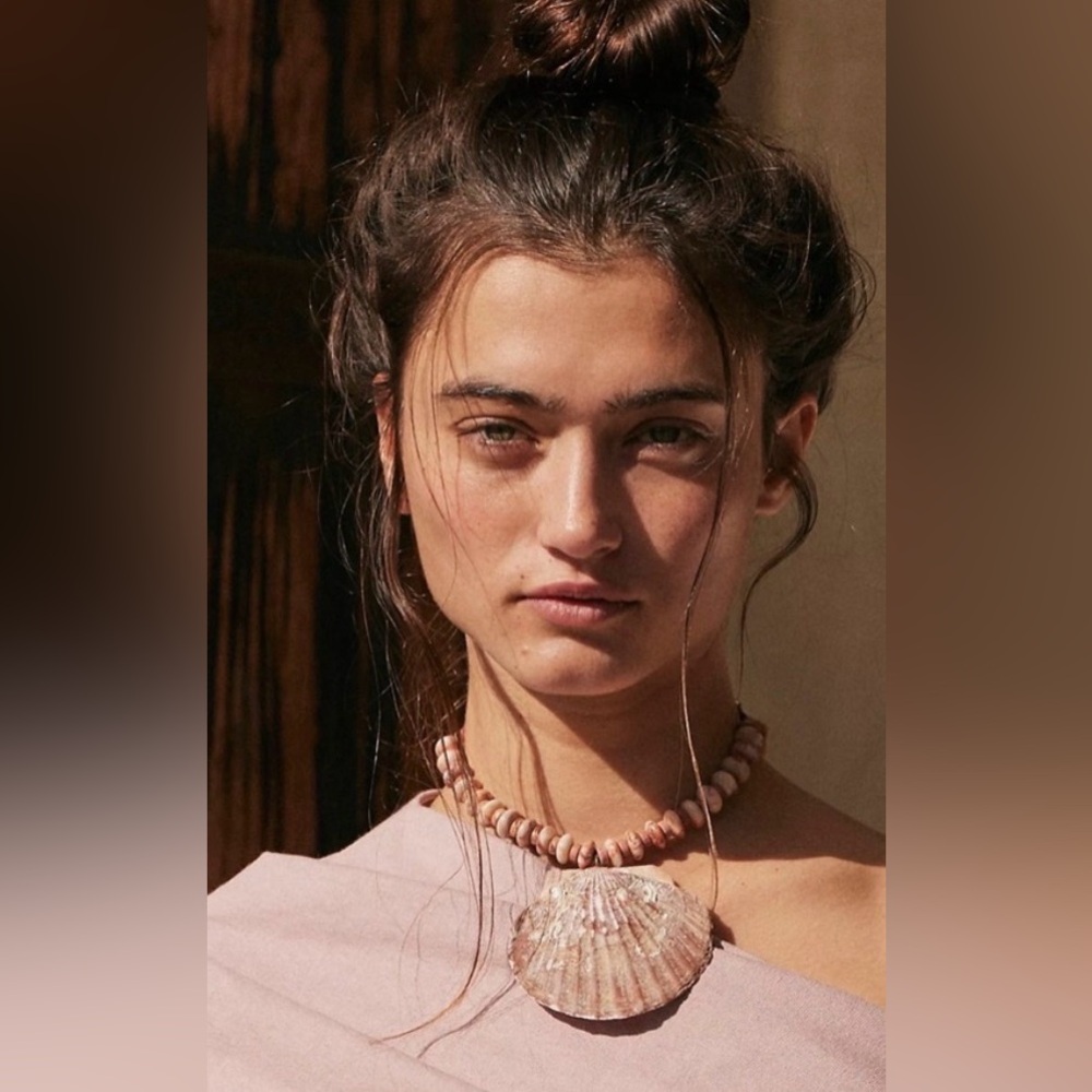 Free People Blush Bead Necklace with Shell Charm